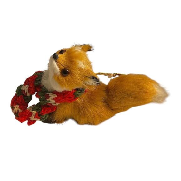Fox Ornament Christmas 5 in Realistic Fur Animal Decor - Picture 7 of 7